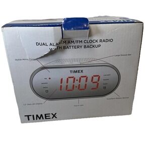 Brand New TIMEX PLAY YOUR MUSIC Stylish Mirror Finish Dual Alarm AM/FM Clock